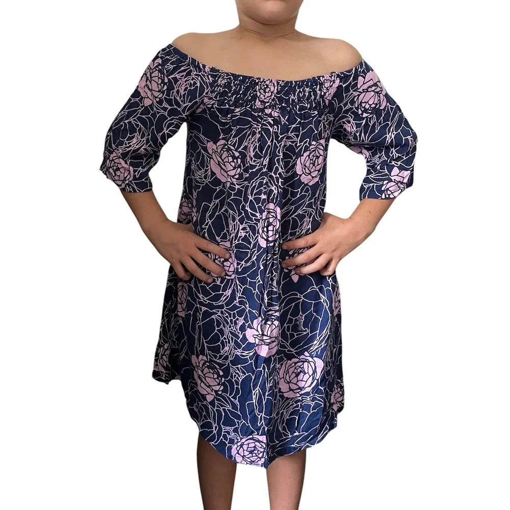 Living Hula Girls Dress Size 10 Floral Print On or Off Shoulder Pockets - Picture 4 of 7